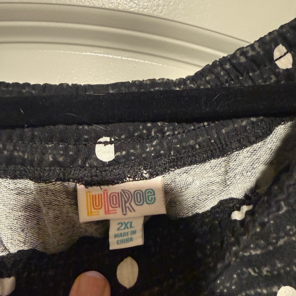 LuLaRoe Black Jogger Pants with White Polka Dots - Picture 3 of 3